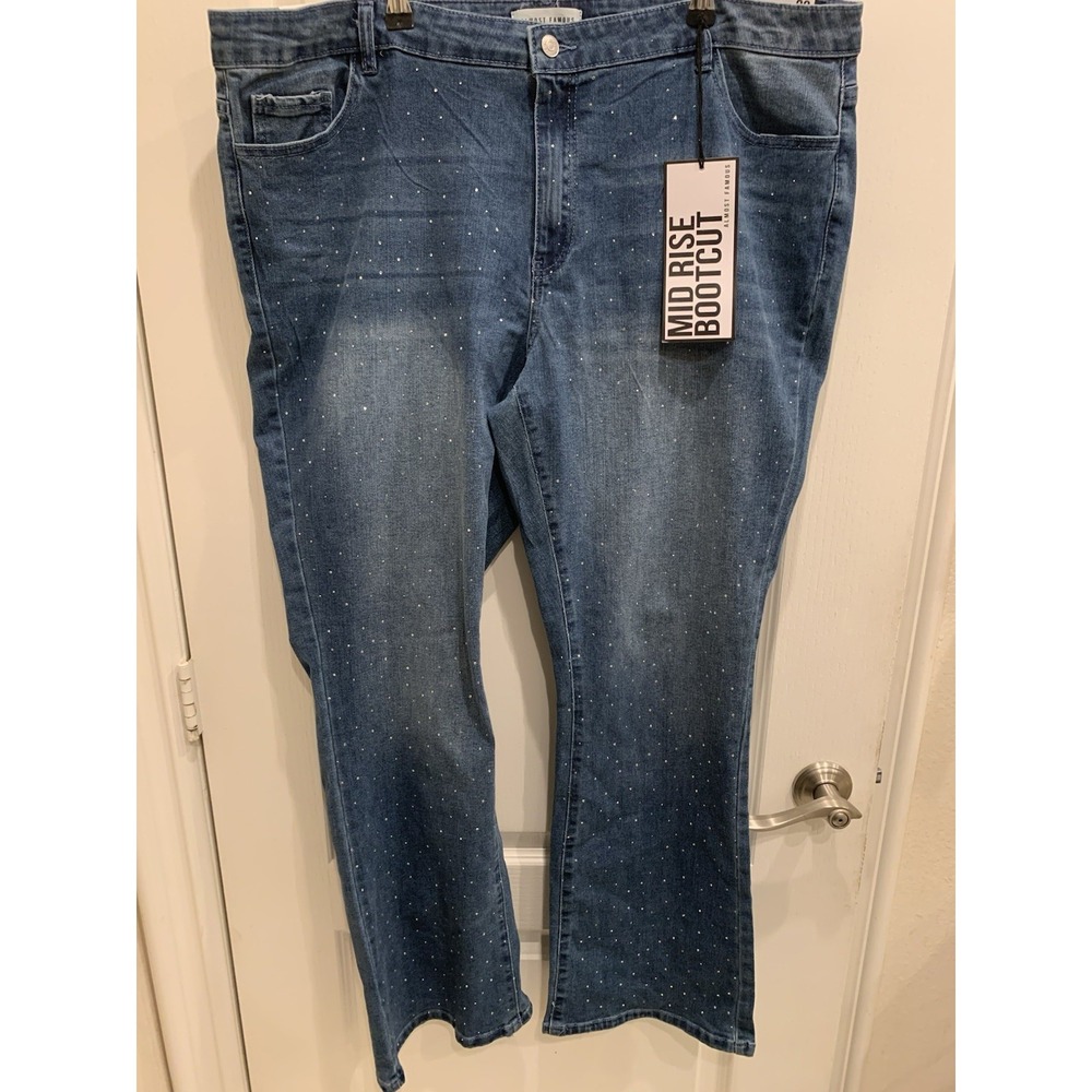 Almost‎ Famous Jeans Dark Wash Studded Rhinestone Midrise SZ  22W